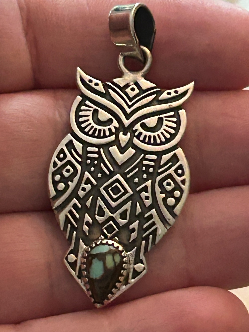 Sterling Silver Owl Pendant with Turquoise